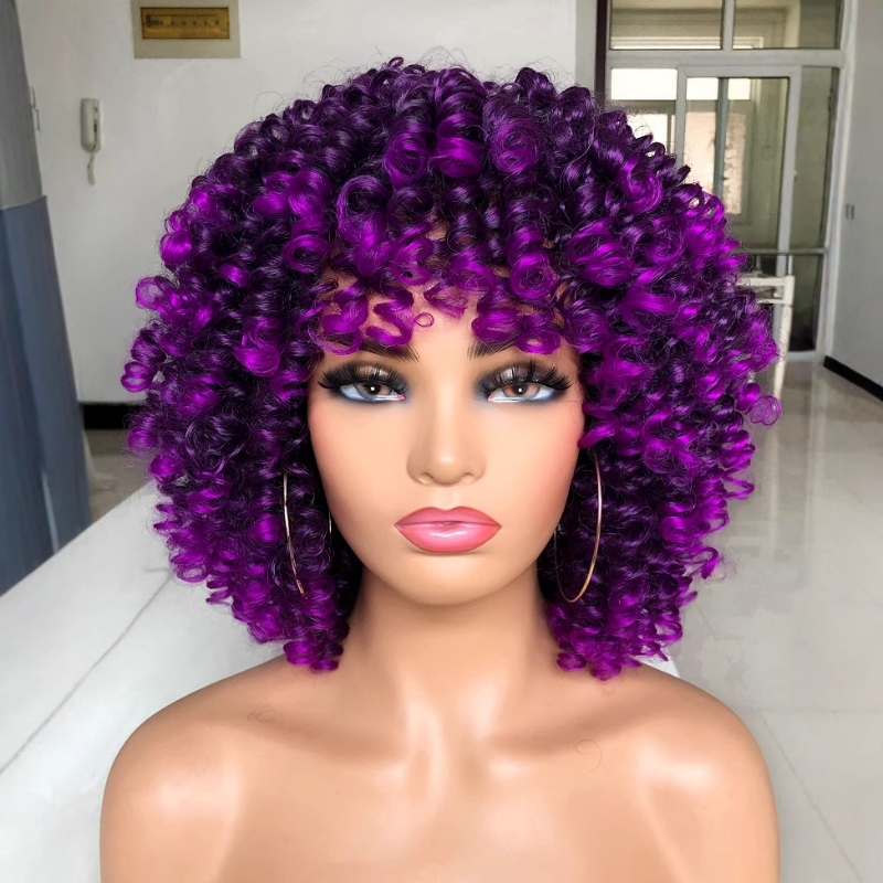 Cross-Border European and American Wigs, Female Wig Manufacturers, Wholesale African Small Curly Hair Afro Wigs, Multi-Color Synthetic Fiber Wigs, Full Head Wigs Cross-Border European and American Wigs, Female Wig Manufacturers, Wholesale African Small Curly Hair Afro Wigs, Multi-Color Synthetic Fiber Wigs, Full Head Wigs
