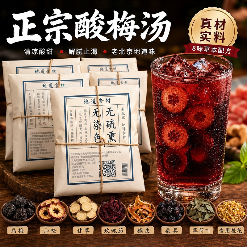 Osmanthus Sour Plum Drink in Individual Small Packages, Concentrated Juice, Flagship Store Genuine Product, Traditional Beijing Ancient Method, Bagged Osmanthus Sour Plum Drink in Individual Small Packages, Concentrated Juice, Flagship Store Genuine Product, Traditional Beijing Ancient Method, Bagged