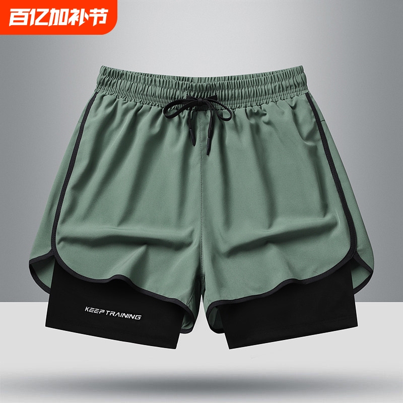 Quick-Dry Sports Shorts for Men and Women, Summer Running Anti-Exposure Track Shorts, Casual Double-Layer Lining, Faux Two-Piece Three-Quarter Shorts