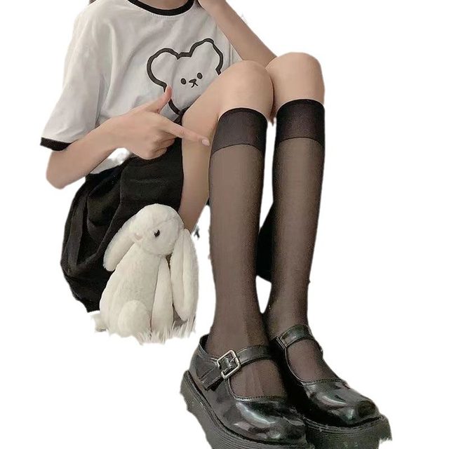 Antarctica Velvet Socks Black Silk Women's Tube Medium Ice Stockings Black Socks Thin Over-the-Knee Socks Slim Leg Socks Calf Socks