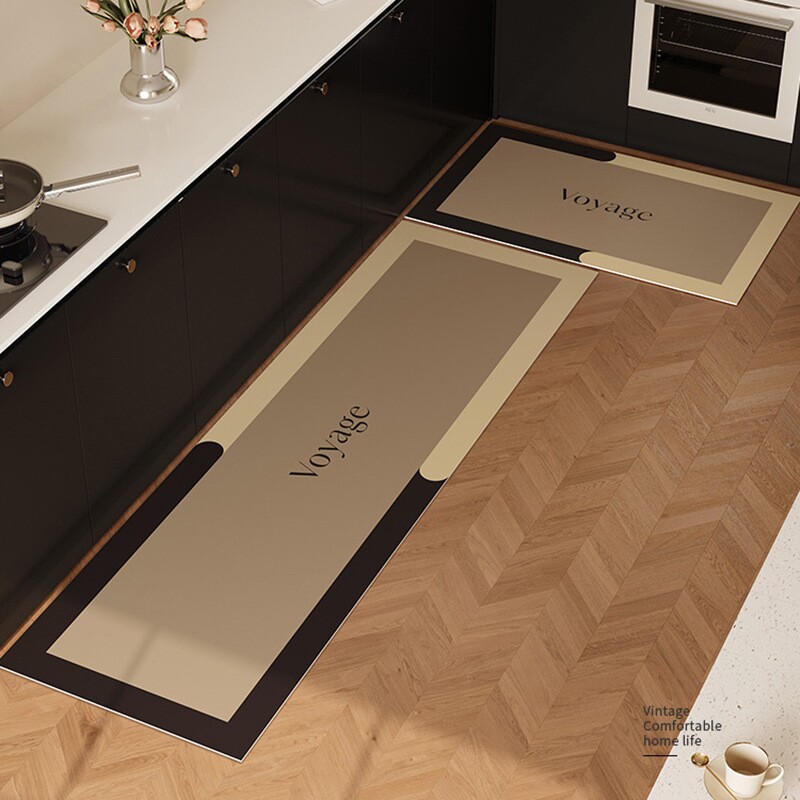 American light luxury leather floor mat kitchen non-slip and oil-proof wipeable and washable stain-resistant long carpet floor mat