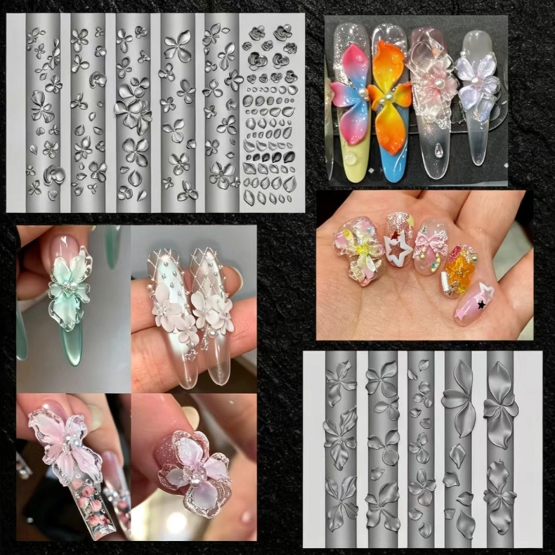 Nail Art Mold Hand-Carved Ice Flower Rose Small Floral Pattern Butterfly Orchid Nail Silicone Mold Nail Decoration