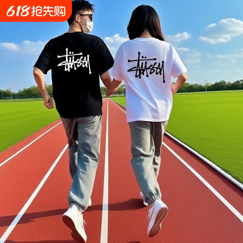 Sports Fashion Brand Stu Short-Sleeved T-Shirt Cross-Border Foreign Trade Wholesale Loose Heavyweight Pure Cotton 260g Stussy Tops for Men and Women