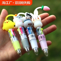 Four-color ballpoint pen silicone cartoon head cute doll 4-color ballpoint pen small mini portable elementary school student prize