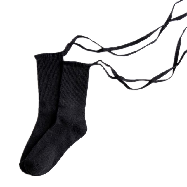 ຖົງຕີນສາຍຕີນ calf ຍີ່ປຸ່ນສີດໍາສີຂາວກາງຍາວເກີບພໍ່ຂອງແມ່ຍິງ loli jk lace-up socks ຍາວເສັ້ນດ່າງກາງຍາວ