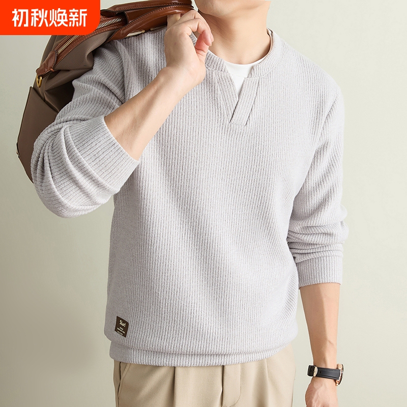 Stylish Fake Two-Piece Men's Sweatshirt Without Hood, Long-Sleeve T-Shirt, Trendy Casual Versatile Men's Top for Spring and Autumn