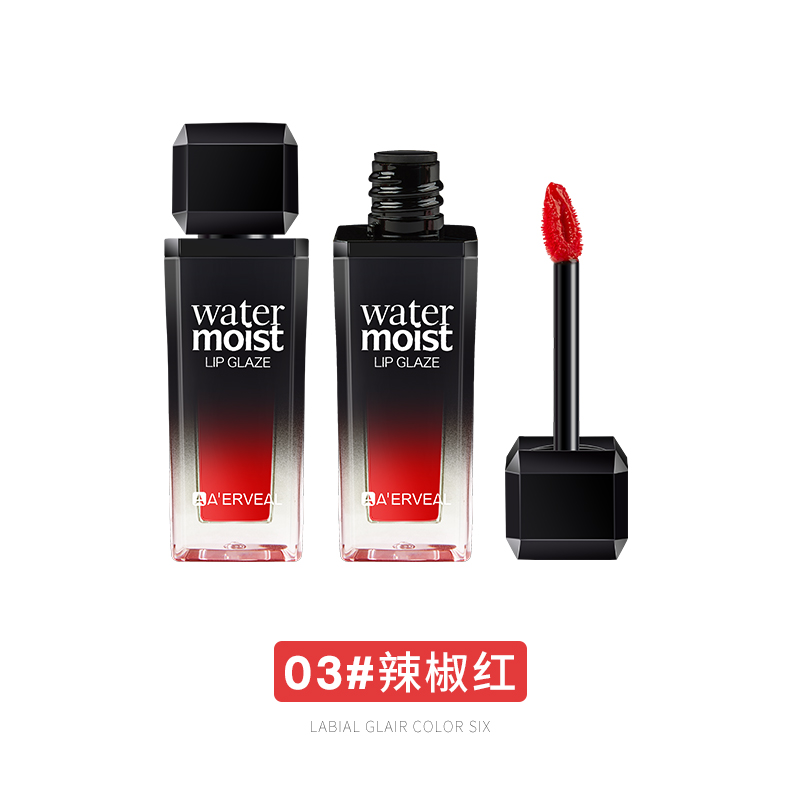 03 Hot PepperGlass Lip Glaze Lipstick waterproof Lipstick Lip Gloss Non stick cup No fading female Lip oil Mirror light on the water Matte Foggy surface