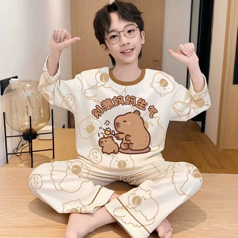Spring and Summer Kapibara Children's Boys' Pajamas Long-Sleeved 2026 New Style Big Kids Summer Cartoon Home Wear Set Spring and Summer Kapibara Children's Boys' Pajamas Long-Sleeved 2026 New Style Big Kids Summer Cartoon Home Wear Set