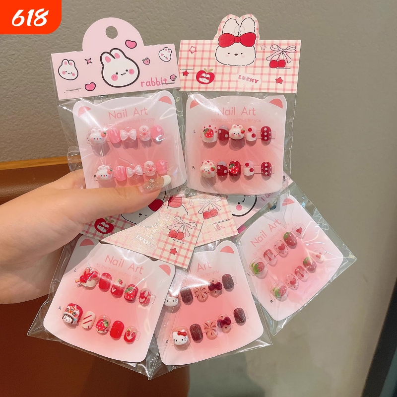 Children's Cute Cartoon Wearable Pink Nail Stickers Hellokitty Short Nail Stickers for Little Girls Gift Children's Cute Cartoon Wearable Pink Nail Stickers Hellokitty Short Nail Stickers for Little Girls Gift