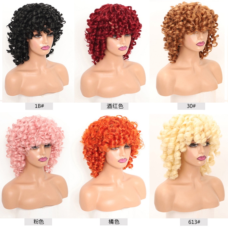 Synthetic Fiber Wigs, Popular Foreign Trade Items, European and American Style Wigs, Short Curly Wigs with Bangs, Full Head Wigs, Best-Selling in Nigeria Synthetic Fiber Wigs, Popular Foreign Trade Items, European and American Style Wigs, Short Curly Wigs with Bangs, Full Head Wigs, Best-Selling in Nigeria