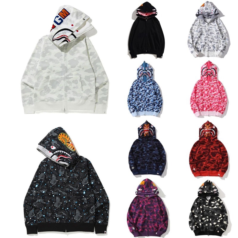 Trendy Brand Ape Hooded Sweatshirt Double-Hood Zip-Up High-End Version Shark Bape Shark Camouflage Jacket Parent-Child Matching
