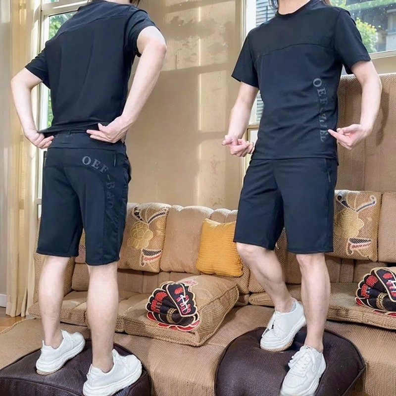 <!--运动服套装男士夏季跑步速干衣晨跑户外休闲篮球健身短袖五分短裤-->