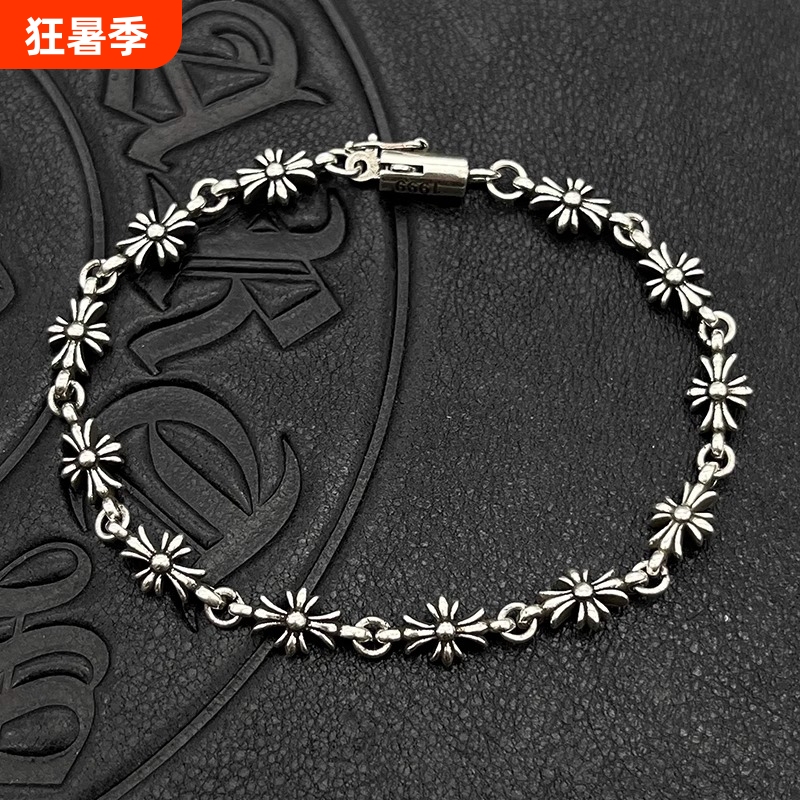 Crow Heart Cross Bracelet European and American Hip-Hop Exquisite Light Luxury Niche Retro Cross Flower Unisex Personalized Bracelet