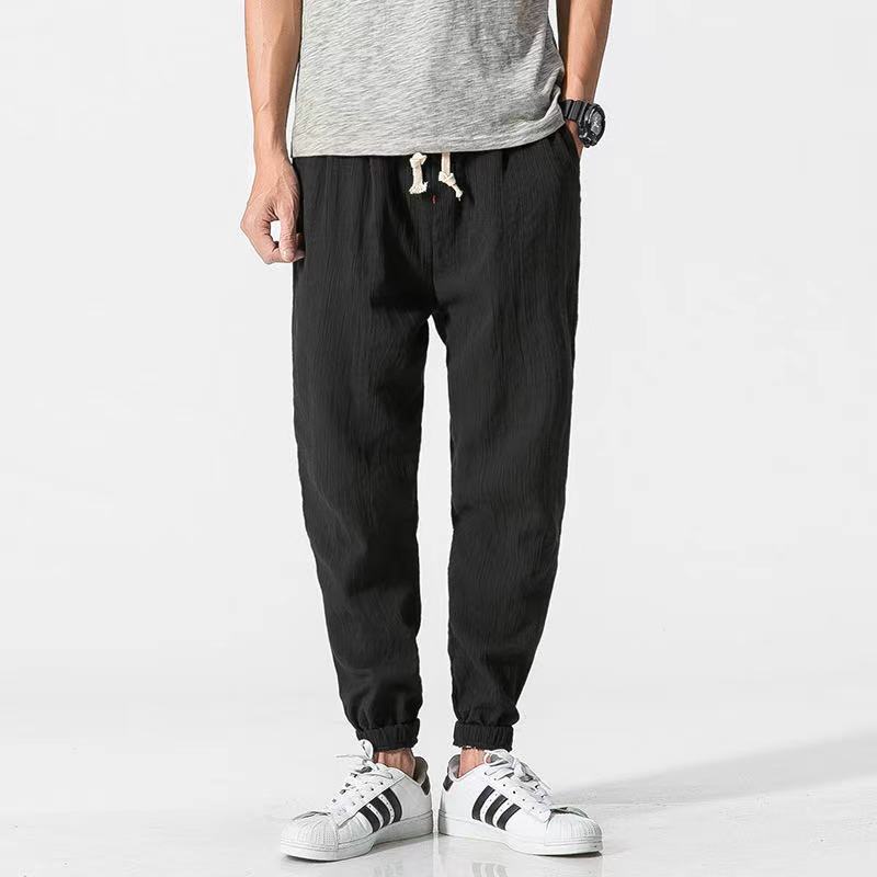 Black Harem Pantstrousers male summer Thin Overalls man Casual pants teenagers Korean version easy Tie one's feet Nine points Pencil Pants male