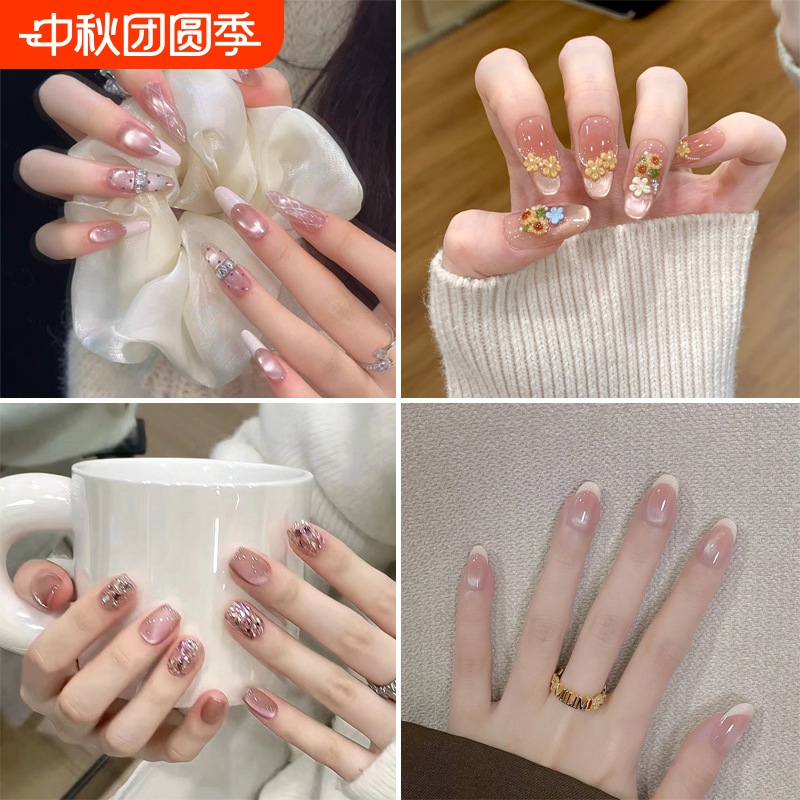 Wearable Nail Tips, Handmade Short Fake Nails, Ins-Style Cat Eye Nail Stickers, Shell Design Wearable Nail Tips, Handmade Short Fake Nails, Ins-Style Cat Eye Nail Stickers, Shell Design