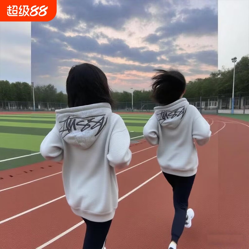 Trendy Brand Stussy Stu Sweatshirt Sports Running Limited Edition Embroidered Pullover Hooded Top Autumn and Winter Fleece Version