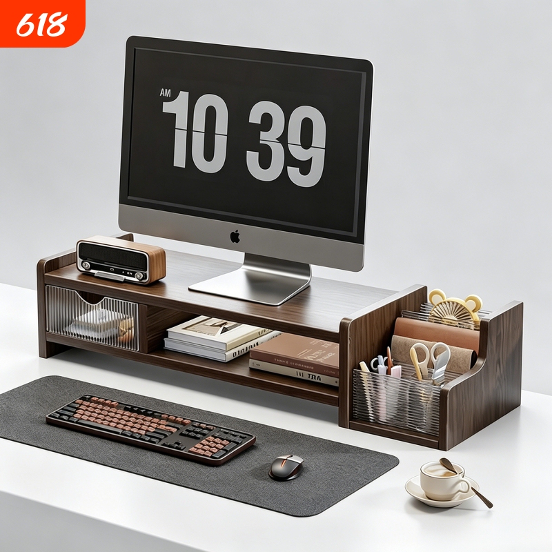 Desktop Computer Monitor Stand Riser Wooden Organizer with Drawer Keyboard Tray Screen Support Stand Gaming Room Office Desk Laptop Stand