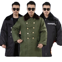 Military large coat mens winter thickened long female security guard cold-proof clothing old-fashioned military cotton green coat Northeast cotton jacket plus velvet