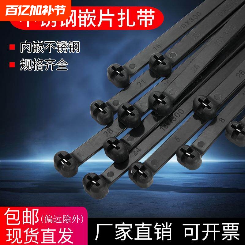 304 Stainless Steel Embedded Cable Tie Marine Metal Buckle Steel Buckle Steel Plate Steel Core Plastic Nylon Cable Fixing Strap