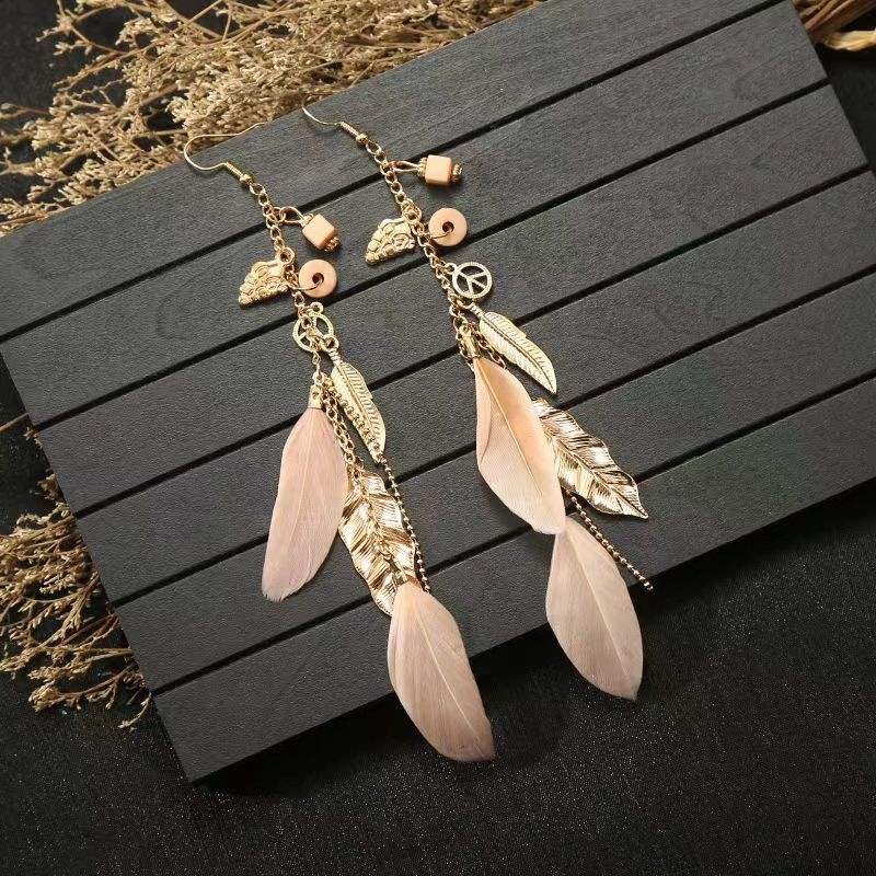 Original Niche Design Retro Earrings for Women, Ethnic Style Long Tassel Elegant Bohemian Feather Ear Jewelry
