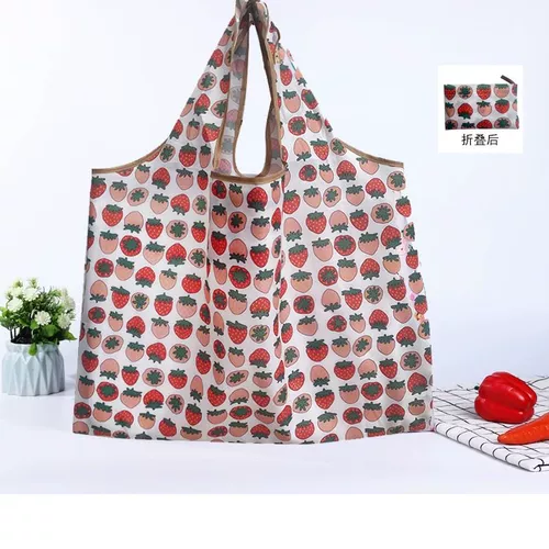 Большой складной портативный мультяшный шоппер, вместительная и большая экологичная льняная сумка для выхода на улицу, клубника