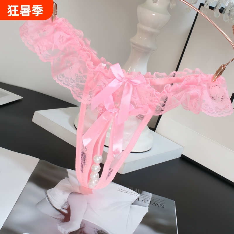 Feminine Sexy Thong Panties, Large Size, One-String Embroidery, Pearl-Shaped, Low-Waist, Seamless, Hollow-Out, Young Women's Lace Feminine Sexy Thong Panties, Large Size, One-String Embroidery, Pearl-Shaped, Low-Waist, Seamless, Hollow-Out, Young Women's Lace