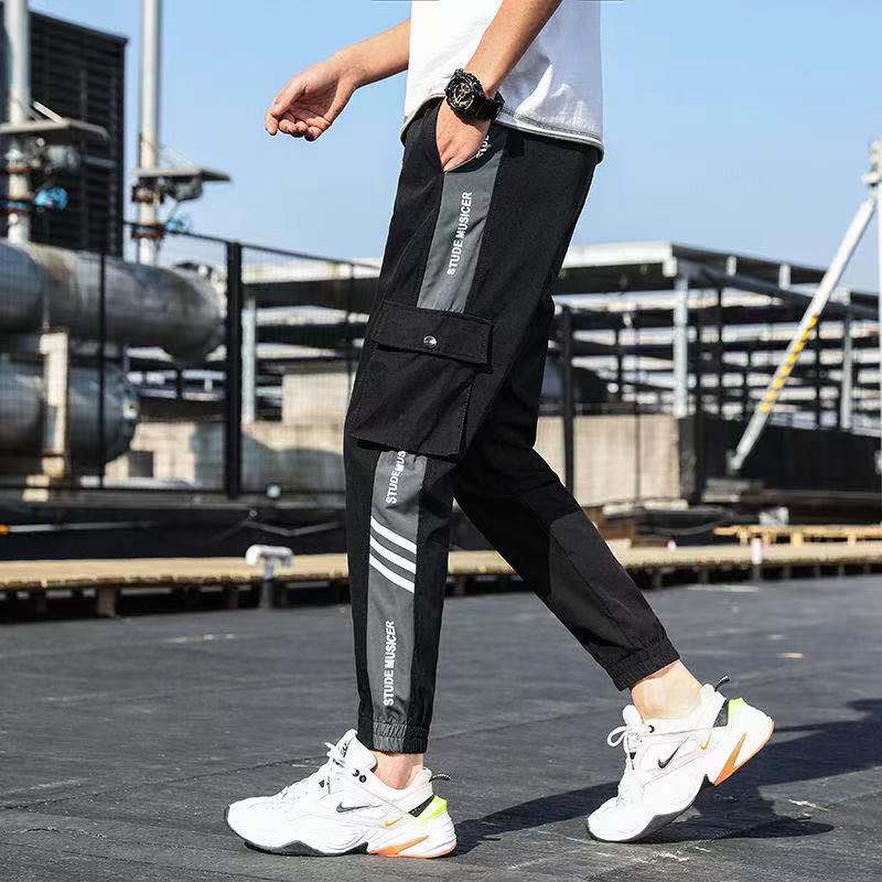 Z02 Black Grey Overallstrousers male summer Thin Overalls man Casual pants teenagers Korean version easy Tie one's feet Nine points Pencil Pants male