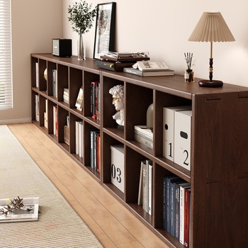 Fully solid wood bookshelves floor-to-wall combination