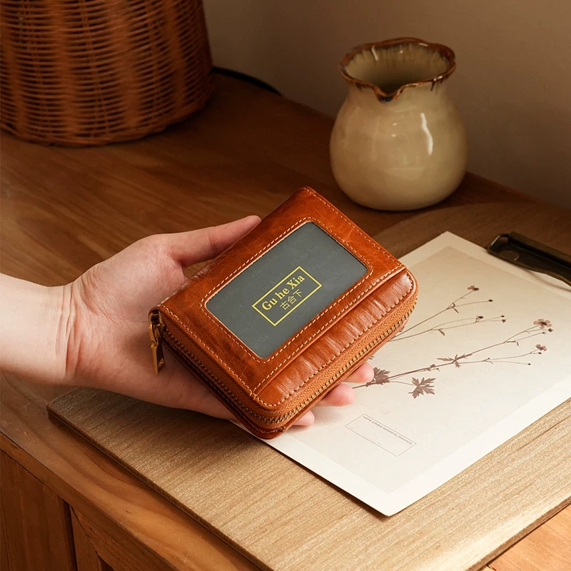 Korean Retro Multi-Color Small Wallet Oil Wax Leather Wallet Card Holder Two-In-One Zipper Portable Multi-Functional Women's Wallet Korean Retro Multi-Color Small Wallet Oil Wax Leather Wallet Card Holder Two-In-One Zipper Portable Multi-Functional Women's Wallet
