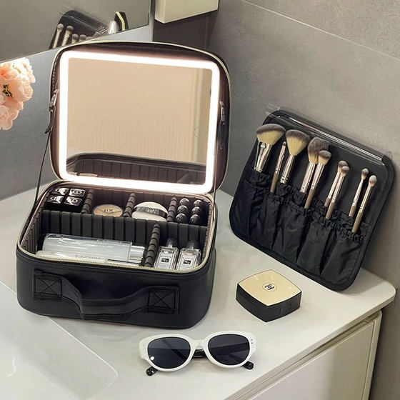 LED灯带镜子化妆包女便携大容量2025新款化妆盒手提箱补光收纳