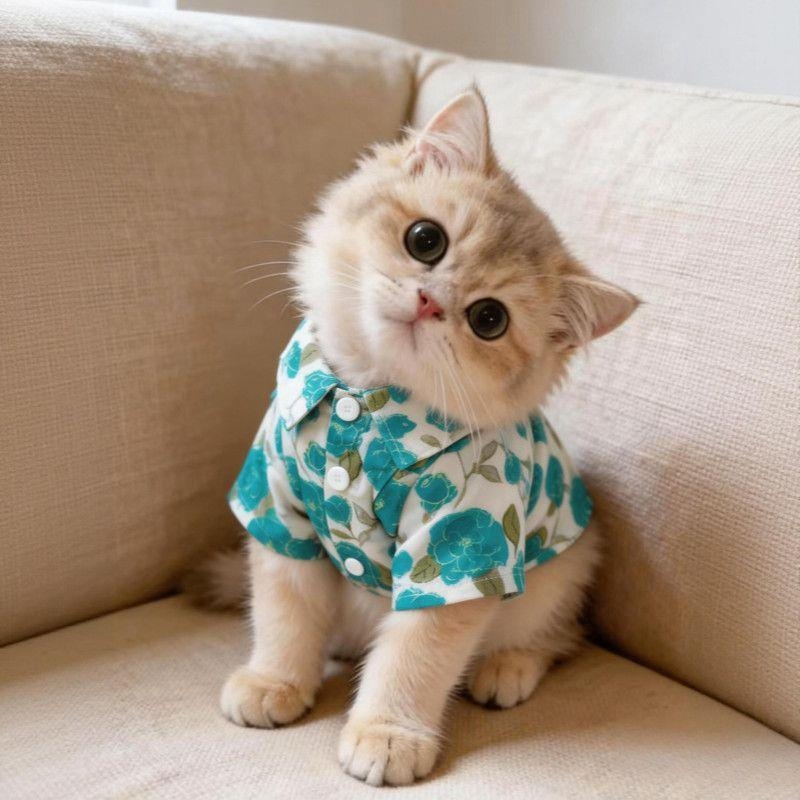 Cat Clothes Summer Breathable Shirt Korean Style Gold and Silver Gradient Anti-Shedding Thin Shirt for Kittens and Pet Dogs