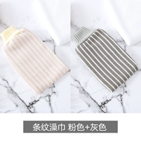 Полосатое полотенце для ванны розовое+серое 2 наряд