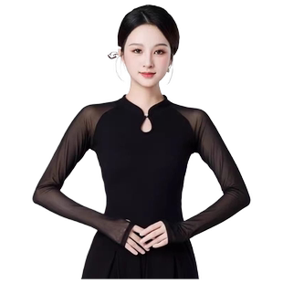 舞蹈服上衣修身立领古典舞练功服上装显瘦舞蹈春夏黑色中式模特