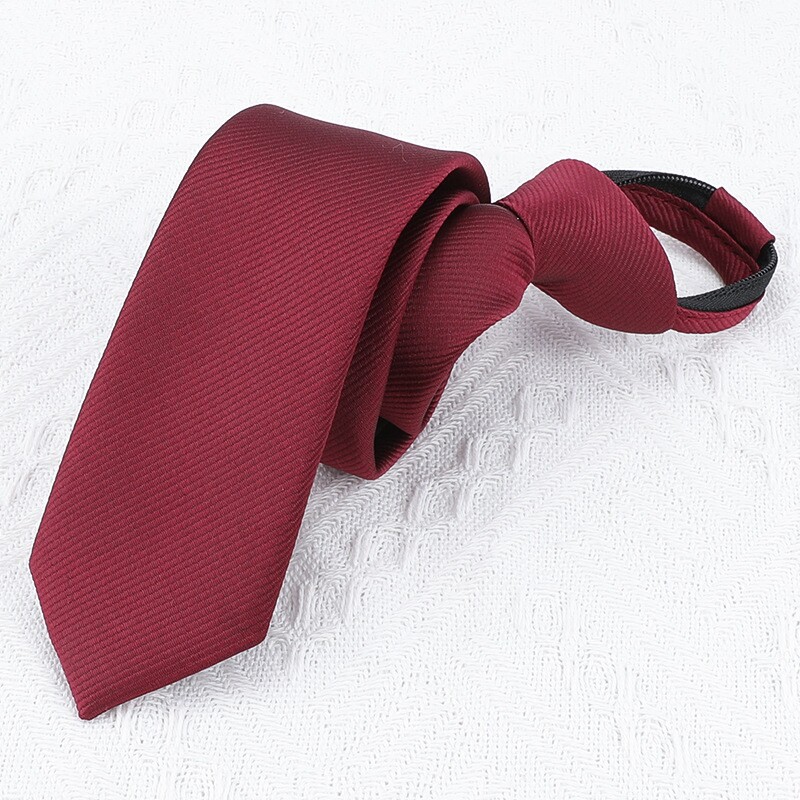 メンズビジネスフォーマルネクタイ、バーガンディの細ストライプ柄ウェディング新郎韓国風ジップタイポケットチーフ、ダブルハピネス文字クリップ付き