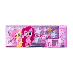 小马宝莉多功能密码锁文具盒女孩创意高颜值铅笔盒小学生大容量卡通百变手账双层流沙笔盒儿童耐摔收纳盒立体