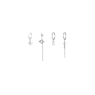 街头甜酷4件套耳圈女十字架长款流苏耳饰小众设计感高级耳钉耳扣