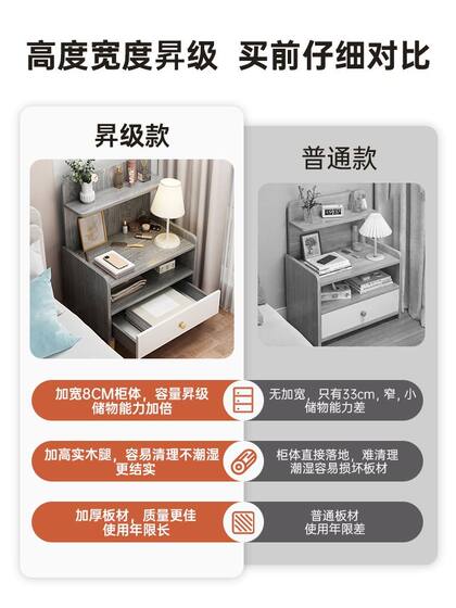 床头柜简约现代卧室家用小柜子轻奢高级感出租房用小型床头置物架