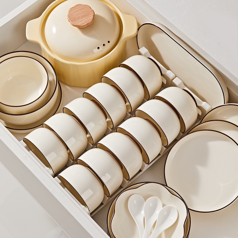 2026 New Cream-Style Bowl and Plate Set for Home Use, Housewarming Bowl, Chopsticks, Plate, Underglaze Color Tableware Set, Exquisite