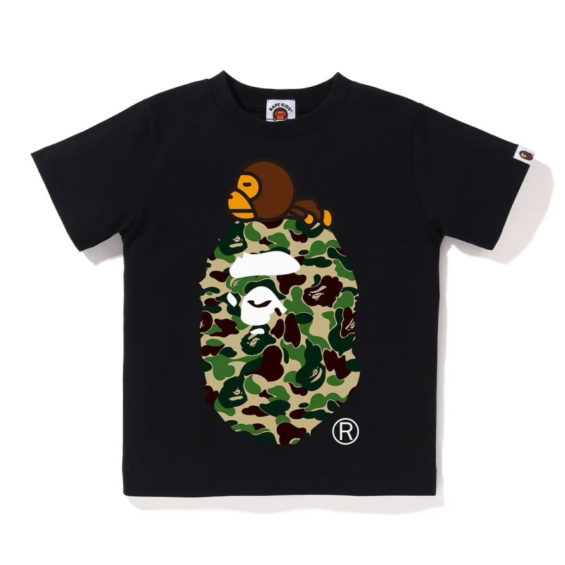 Trendy Brand Ape Short-Sleeve T-Shirt, High-Quality Version, Pure Cotton, Shark Ape Ape Head Monkey Camouflage, Family Matching Outfit for Summer