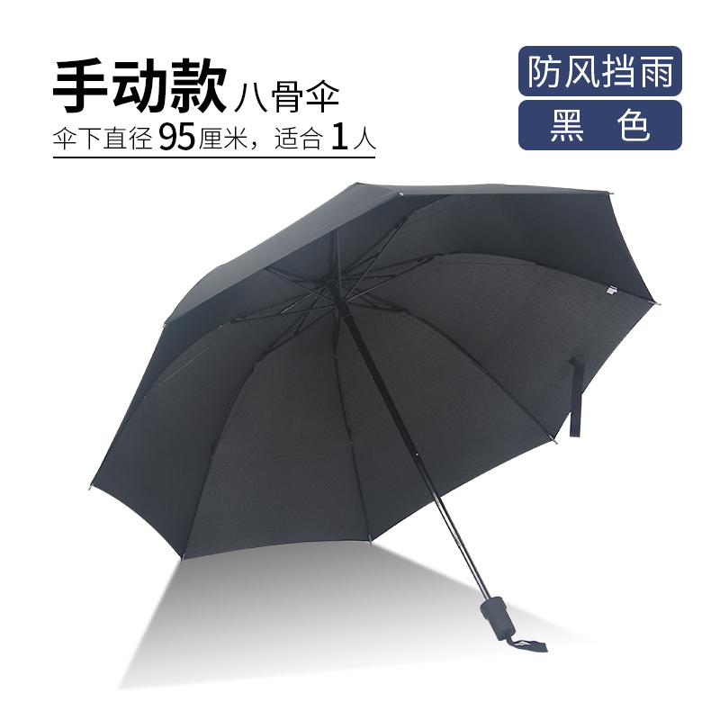 Manual 8-Bone 95Cm Blackfully automatic Super large fold Umbrella Sunscreen ultraviolet-proof Double sun umbrella sunshade student men and women Sunny and rainy Dual purpose