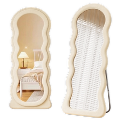 Cream-Colored Instagram-Style Full-Length Mirror for Girls' Bedroom, Home-Use Floor Mirror, Irregular-Shaped Fitting Mirror, Trendy Large Mirror, French Style