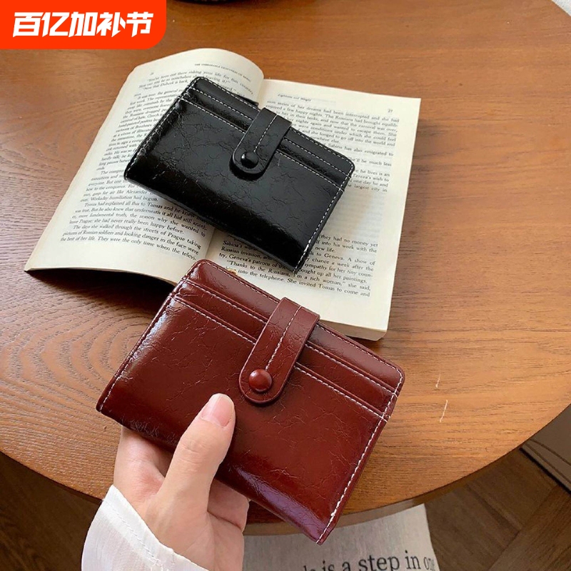 Grandma Tasha's Chocolate Small Wallet, First-Layer Oil Wax Leather, Large Capacity Card Holder Wallet, 2025 New Vintage Zipper