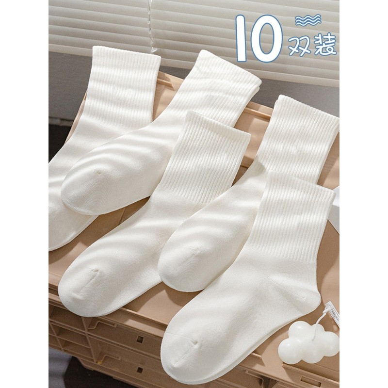 White Socks for Women, Spring and Summer Solid Color Mid-Calf Socks, Long Socks for Loafers, Black Long Socks for Pairing with Shark Pants, Sports Socks for Men