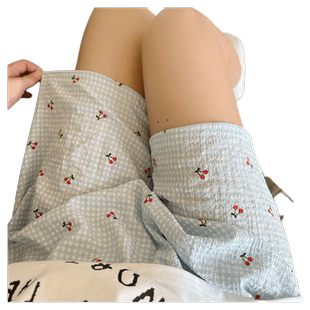 少年棉绸睡裤女短裤韩版薄款人造棉可外穿日系格子大码家居裤夏日