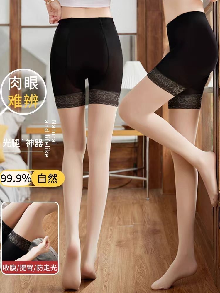 <!--防狼袜春秋款女薄款二合一打底裤夏季肉色菠萝袜大码不勾丝连体-->