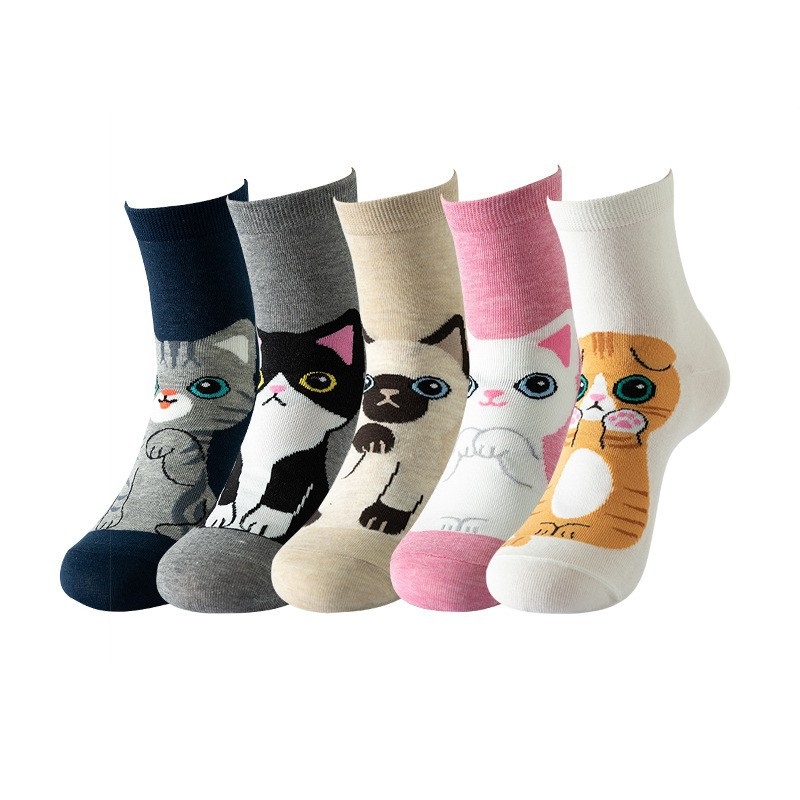 5 Pairs of Women's Mid-Calf Socks with Dog Patterns, Export Cotton Socks, Casual Cartoon Long Socks 5 Pairs of Women's Mid-Calf Socks with Dog Patterns, Export Cotton Socks, Casual Cartoon Long Socks
