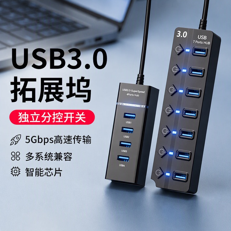USB 3.0 Docking Station Desktop Laptop Hub Multi-Functional with Power Supply Extended Extension Hub Multi-Port Car USB Keyboard Mouse Switch Desktop External Device