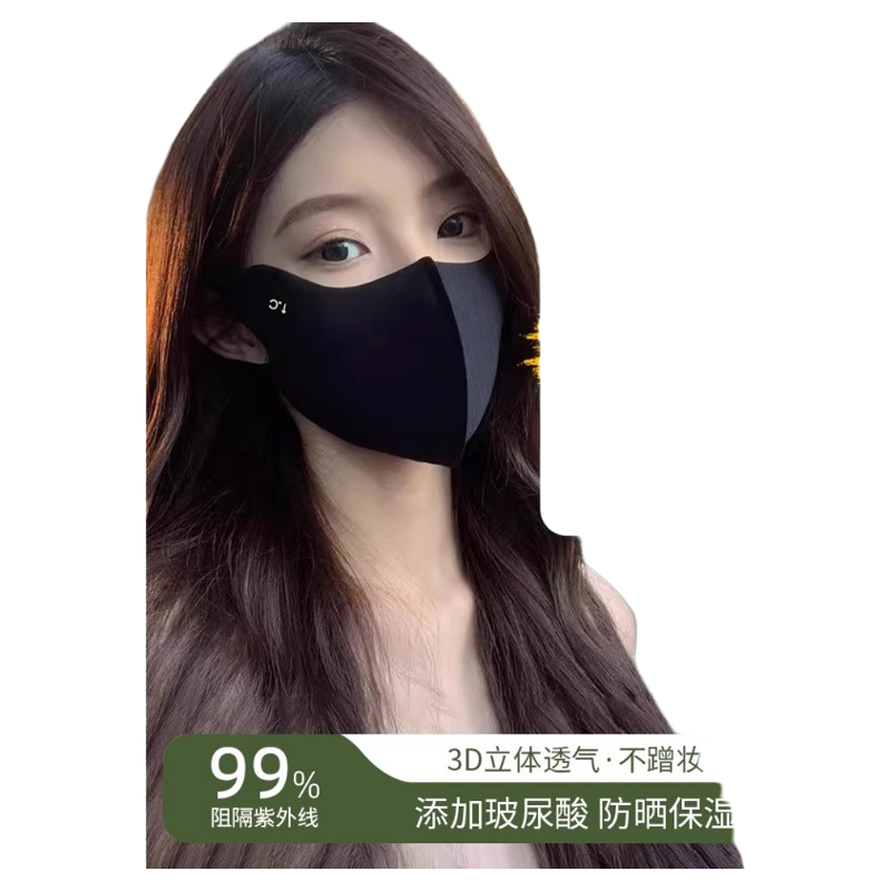 防晒口罩女2024防紫外线夏季新款黑色遮阳全脸面罩冰丝透气护眼角