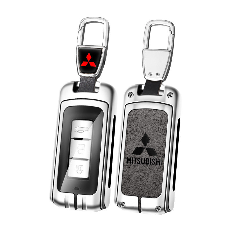 Чехол для ключа Mitsubishi Outlander кожаный коричневый с ремешком