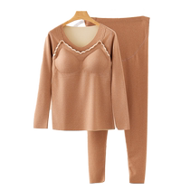 Pregnant womens autumn clothes and autumn trousers nursing warm underwear set plus velvet pregnancy German velvet autumn and winter nursing bra-free pajamas